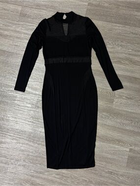 ASOS Black Long Sleeve Mesh Panel Midi Dress